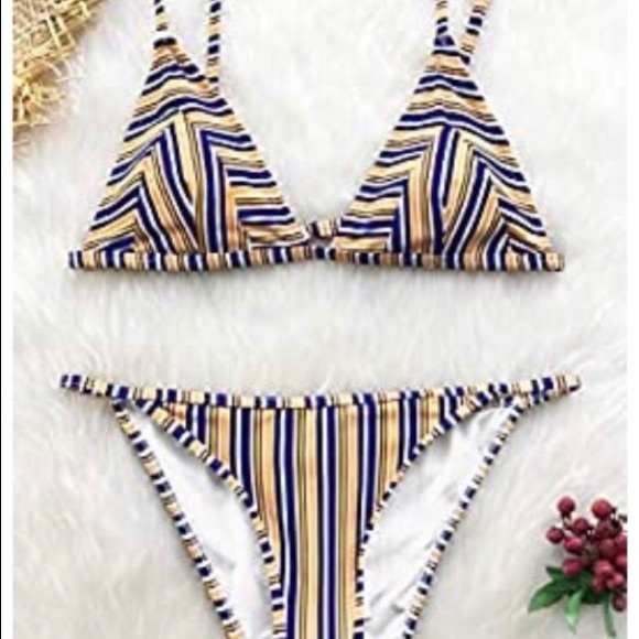 Bikini Set Stripe Printing Beach Bathing Suit - Picture 2 of 4